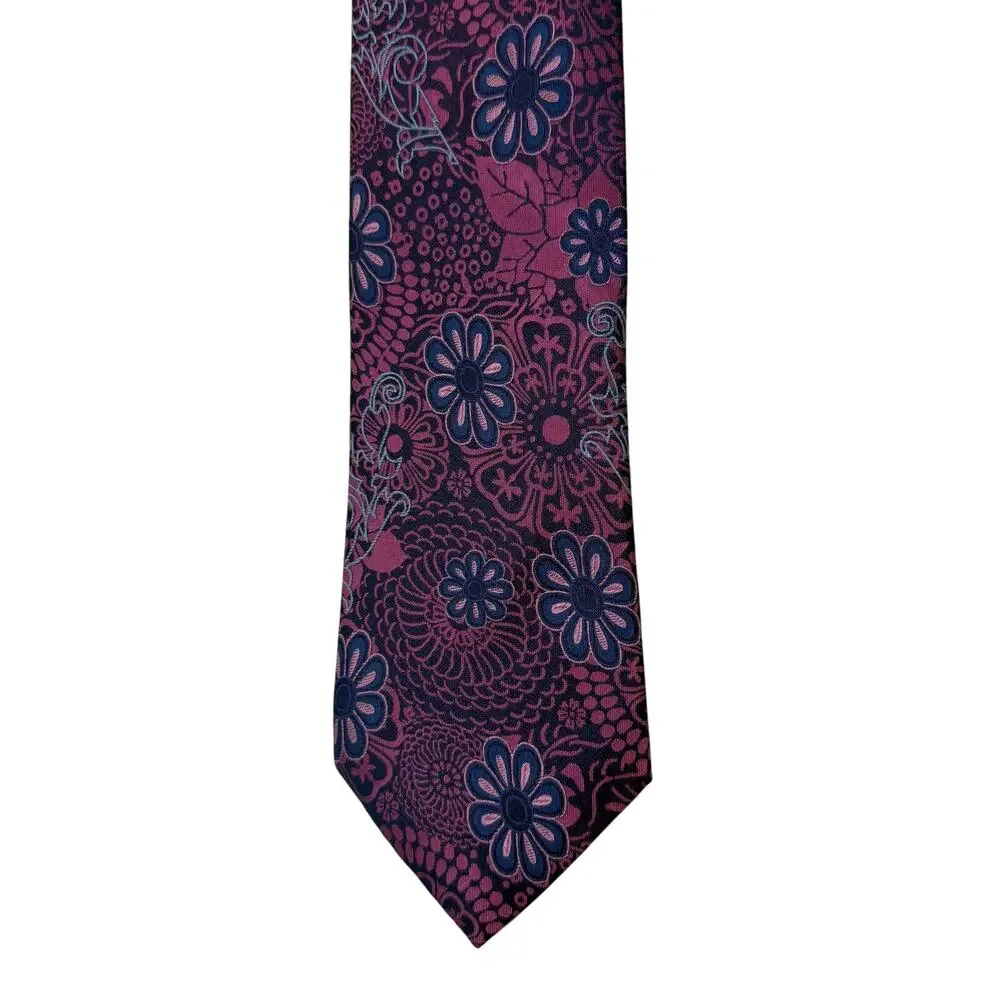 Pangborn Design Collection New Men's Floral 100%Silk Navy Fuchsia Neck Tie
